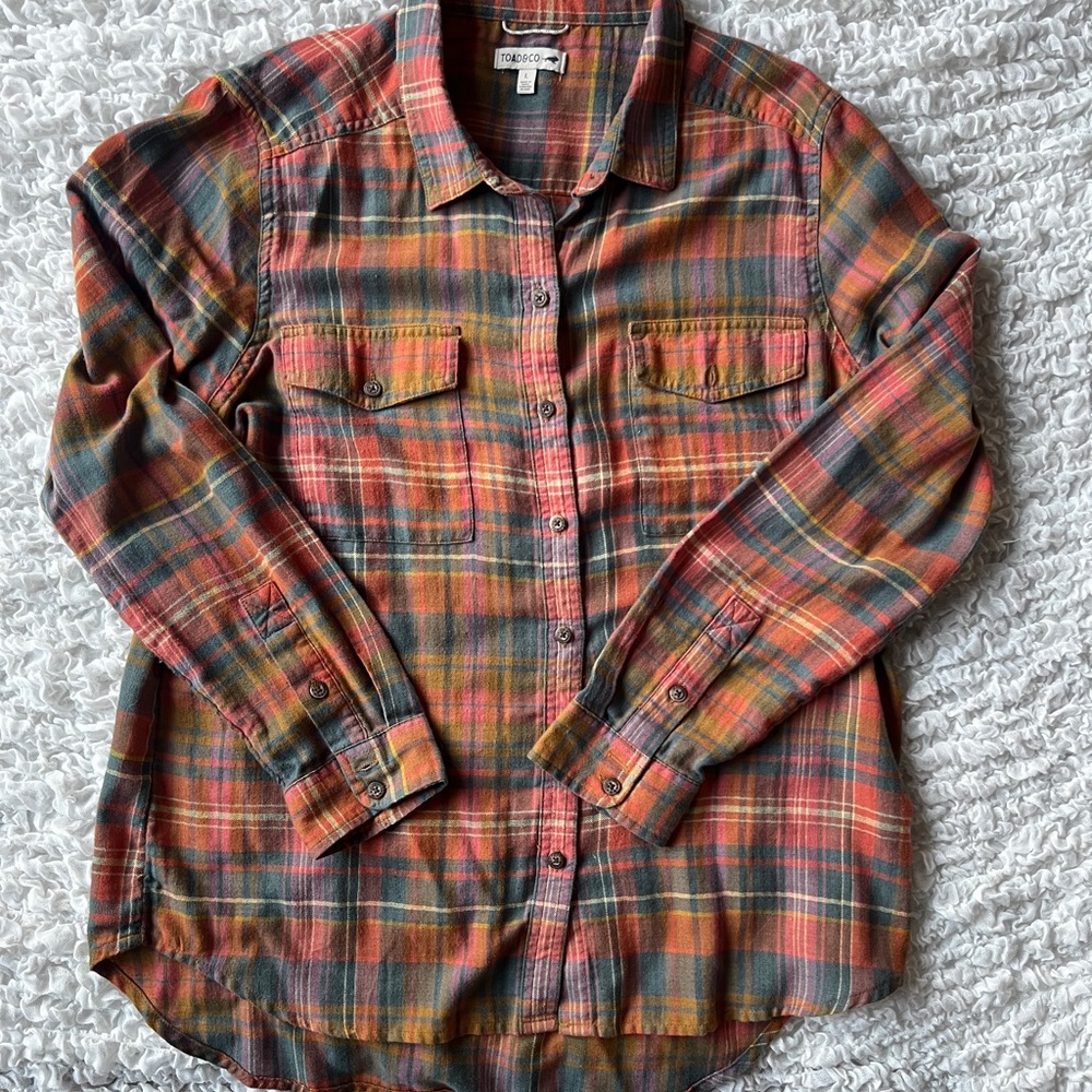 Womens Toad&Co flannel Multicolor Plaid Shirt size L